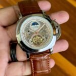 PN Inspired Automatic Skeleton Dial Watch - Brown Belt Silver Bezel