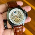 PN Inspired Automatic Skeleton Dial Watch - Brown Belt Black Bezel