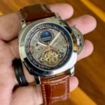 PN Inspired Automatic Skeleton Dial Watch - Brown Belt Full Silver